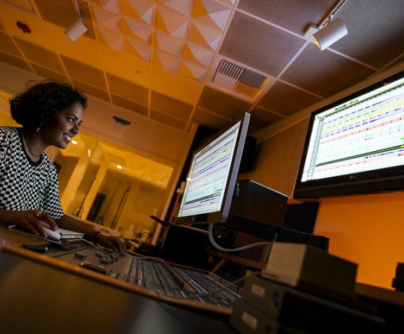 a student editing media files