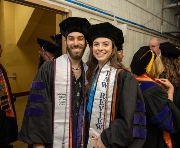 Jackson Hadden, ’21, and Aliya Gorelick, '21, participate in McGeorge School of Law's graduation ceremony