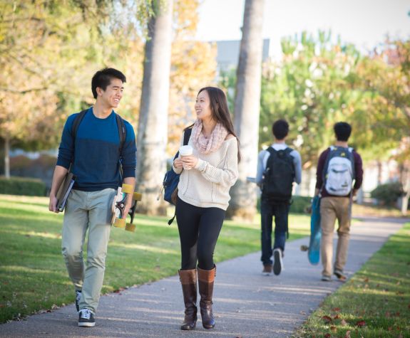 Students walk on University of the Pacific's Stockton campus
