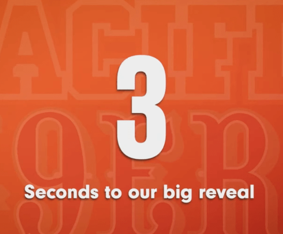 text reads "three seconds to our big reveal"