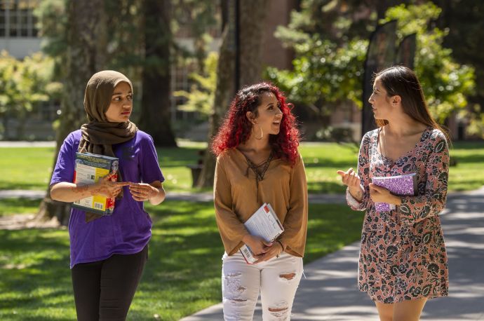 Students walking around campus