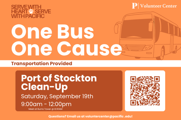 Join us for the Annual Coastal Cleanup Day with Port of Stockton on September 19 from 9:00 AM–12:00 PM!   This is your chance to give back to the community, connect with fellow students, and help protect our local waterways by removing litter and keeping our environment beautiful.   Transportation is provided to and from the volunteer site.  Seats are limited, so don't wait—register today to secure your spot!  Have questions? Email us at volunteercenter@pacific.edu