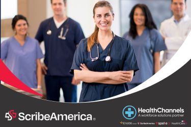 Flyer from ScribeAmerica with QR codes to application and event registration