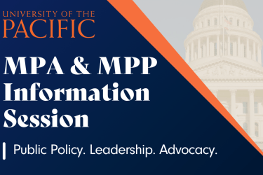 A blue and orange graphic that says "MPA & MPP Information Session."