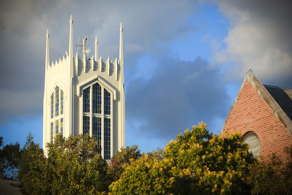 Burns Tower with clouds in the sky
