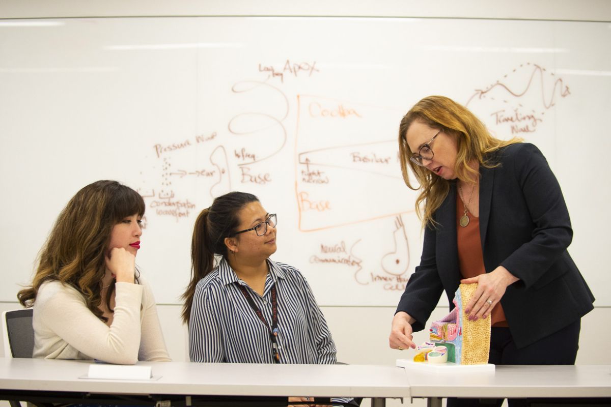 audiology professor and students in classroom