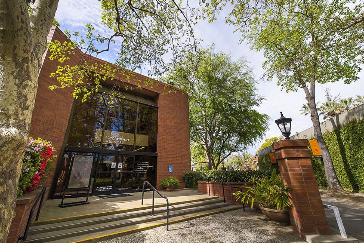 the entryway to Northwest Hall on the University of the Pacific's Sacramento Campus.