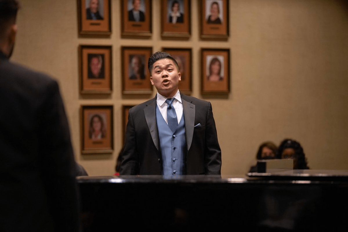 a voice student performs