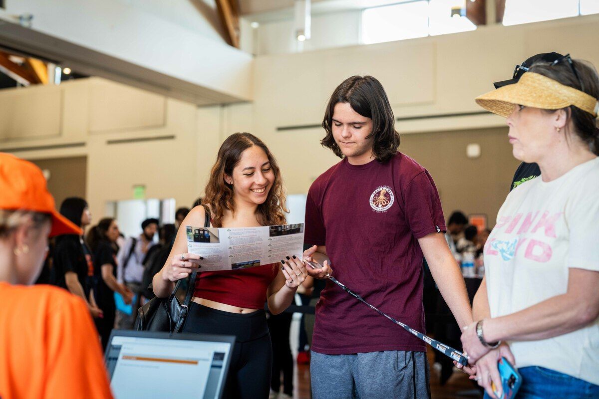 students at check-in