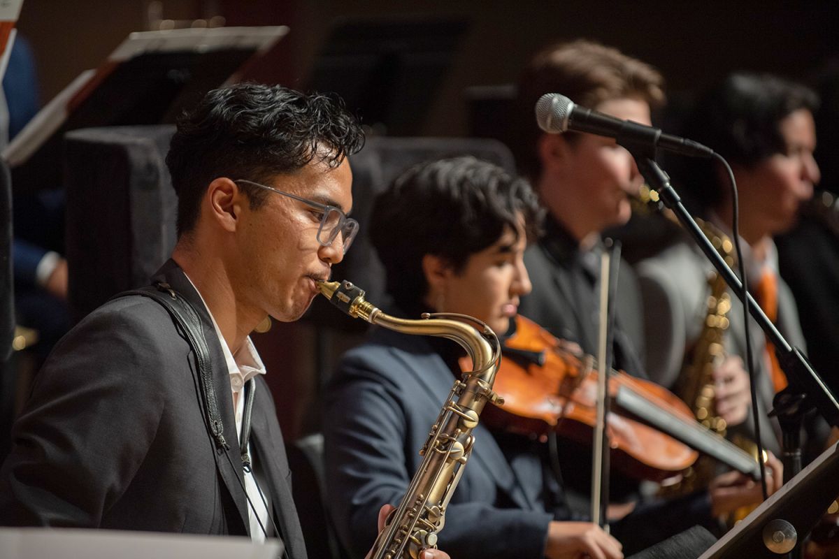 jazz students performing on saxophone and violin