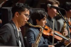 Jazz student performers on saxophone and violin