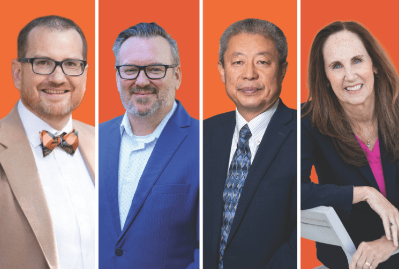 Four headshots of the 2026 Faculty Mentor Award recipients