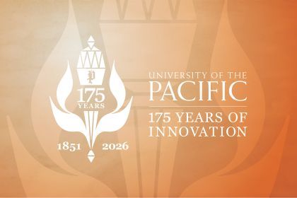 orange graphic with text that reads University of the Pacific 175 years of innovation.