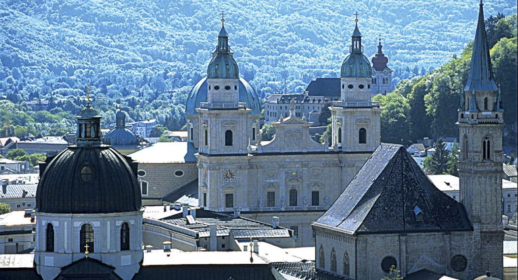 The skyline of old town Salzburg, Austria.