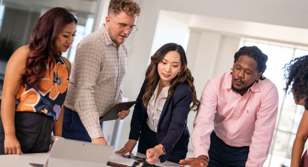 Students in University of the Pacific's Master of Business Administration program work together on an MBA project