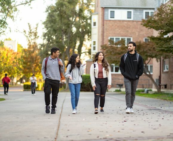 students walking on campus