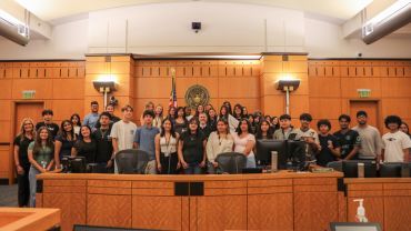 law student and faculty at the courthouse