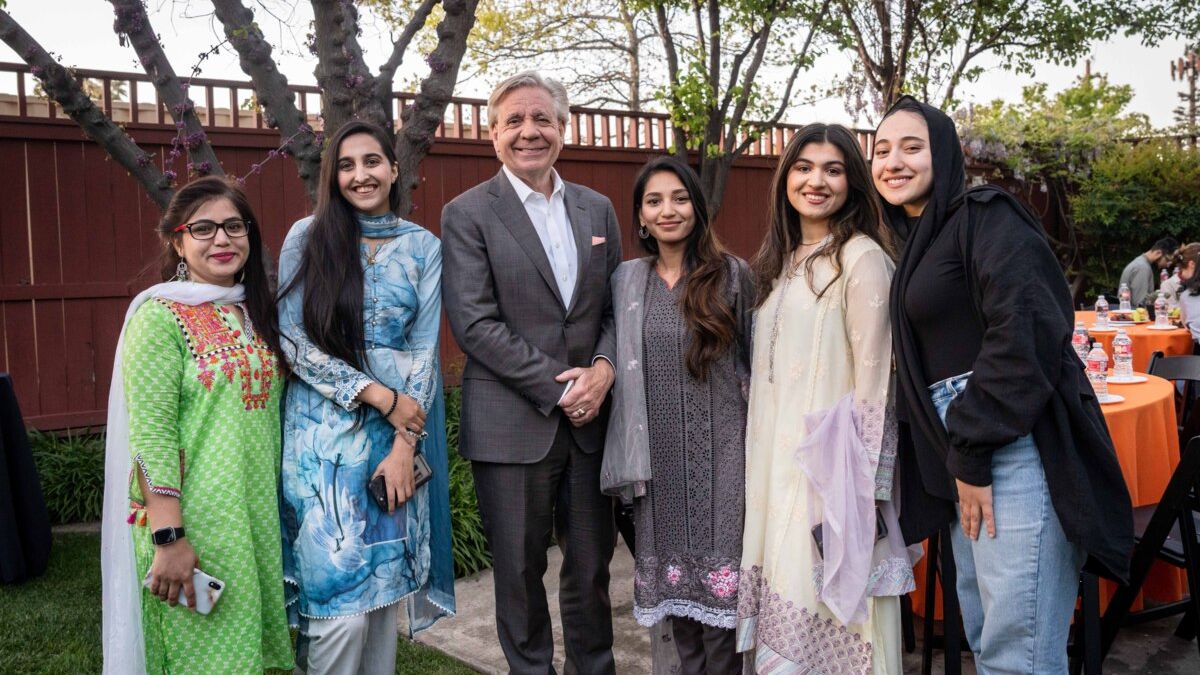 President Callahan with group of students