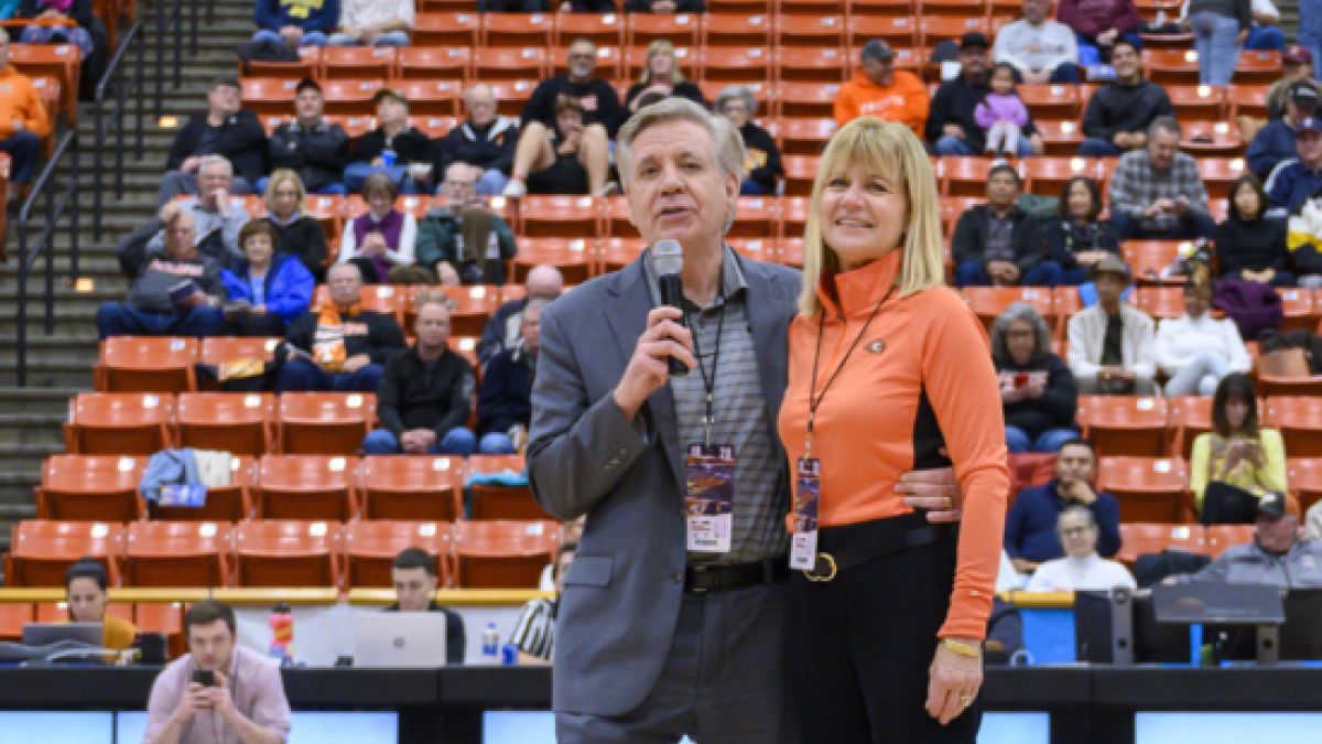 Christopher Callahan and Jean Callahan at a Pacific Basketball Game